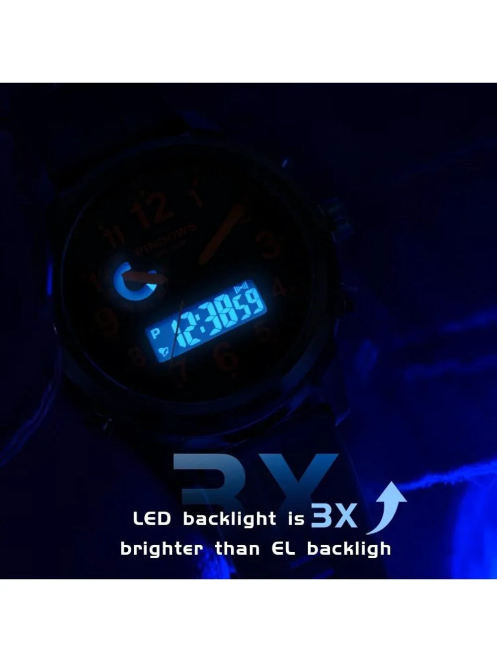Mens Black Analog Quartz Waterproof Military Multifunctional LED Digital Watch